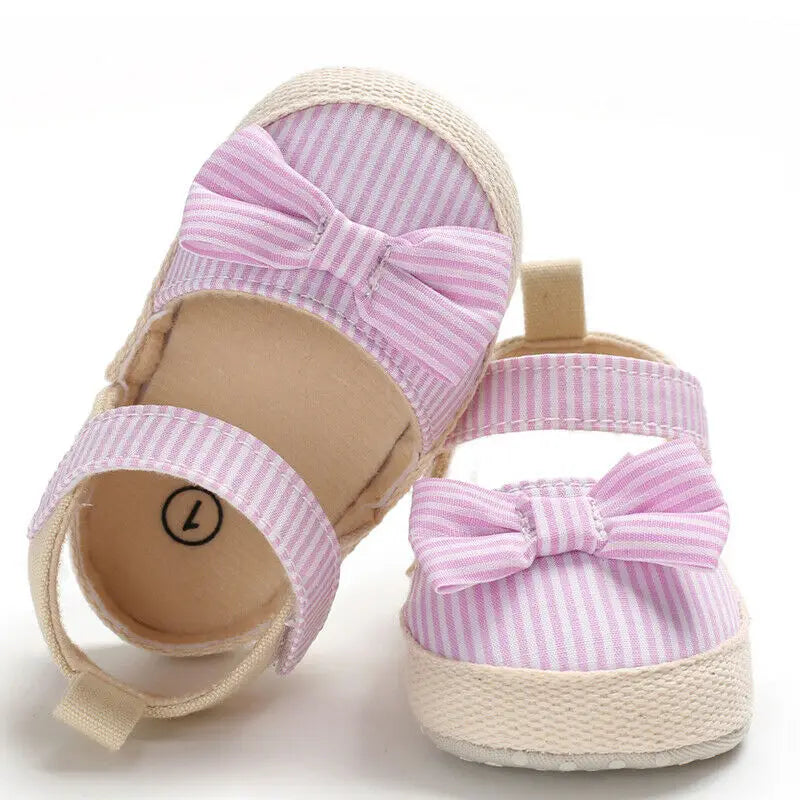2019 Children Summer Shoes Newborn Infant Baby Girl Boy Soft Crib Shoes Infants Anti-slip Sneaker Striped Bow Prewalker 0-18M