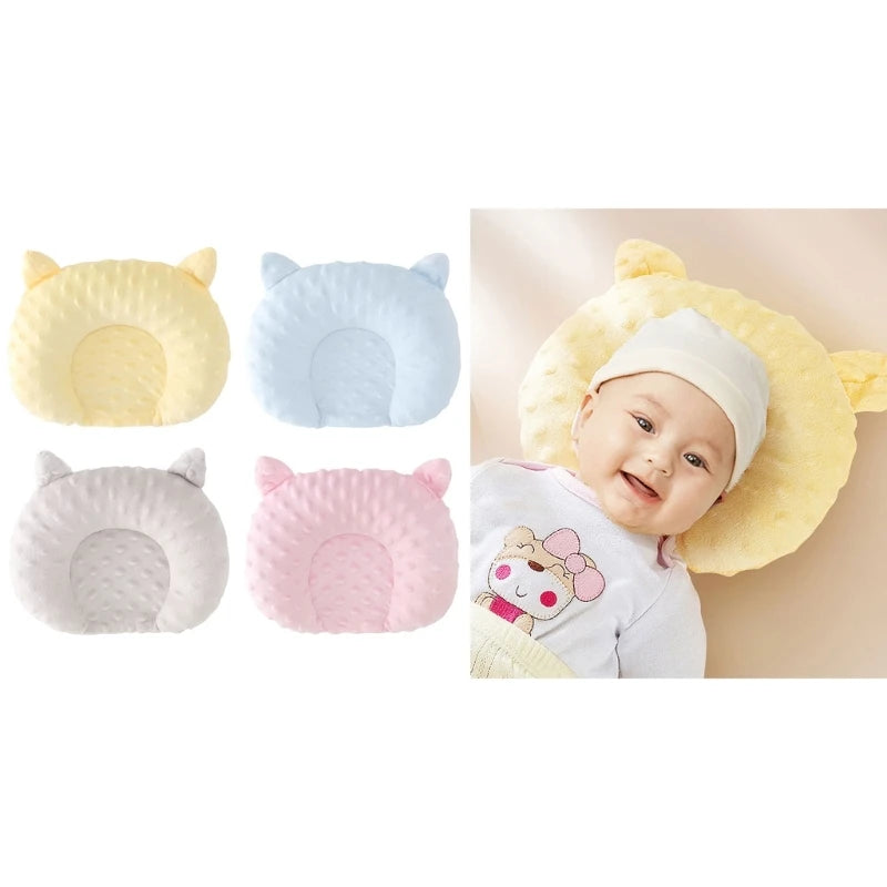 Newborns Baby Pillow with Simple Solid Design, Infant Crib Bedding Pillow Soft Breathable Cotton Pillow Cushion Support