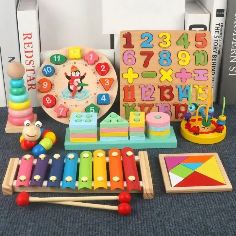 Eight-tone Hand-held Wooden Piano Toy For Infants Toddlers 8-month Music Instrument Early Education Toy For 1-2-3 Year Babies