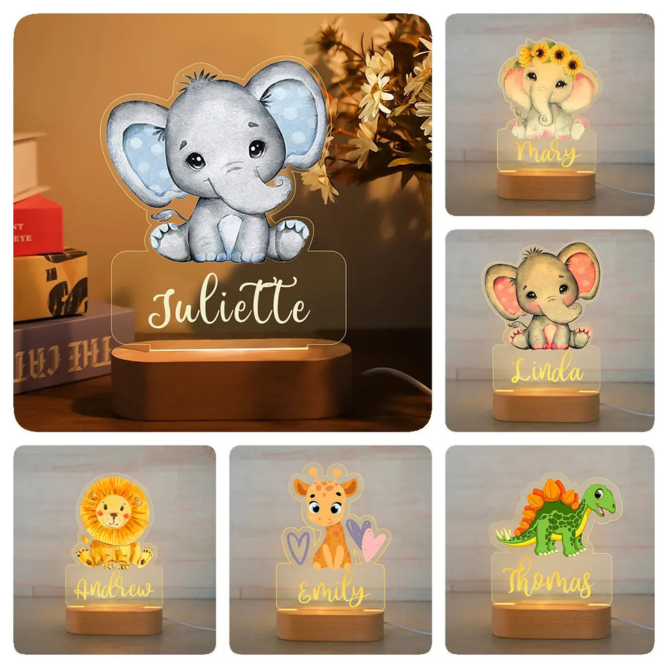 Personalized Children Animal Night Light Custom Name Acrylic Lamp For Baby Kids Bedroom Home Decoration Neonate Birthday  Gift