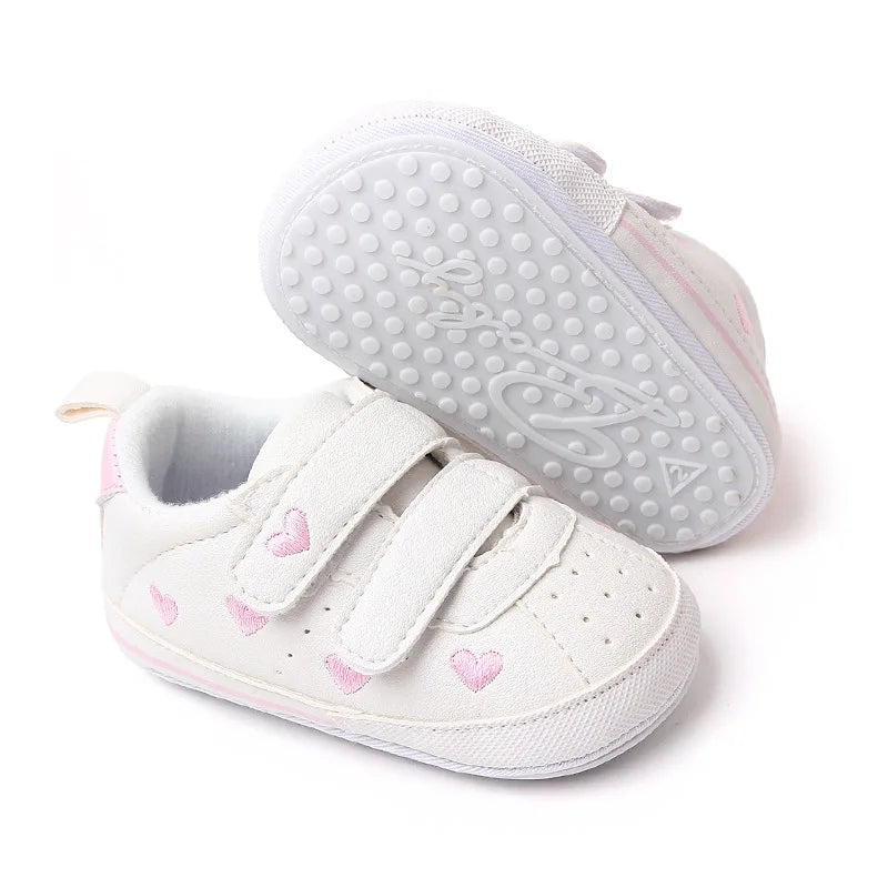 Casual Toddler Baby Girls Boys Shoes PU Leather Shoes Embroidery Heart Stars Soft Sole Crib Shoes Spring Autumn First Walkers